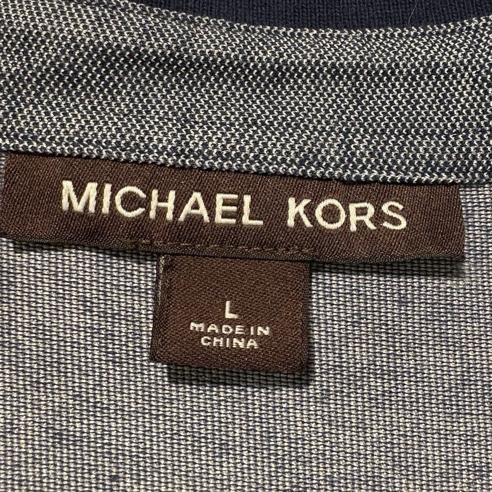 Michael Kors Polo Shirt Mens Large Gray/Blue Embroidered MK Logo Contrast Collar - Picture 3 of 6